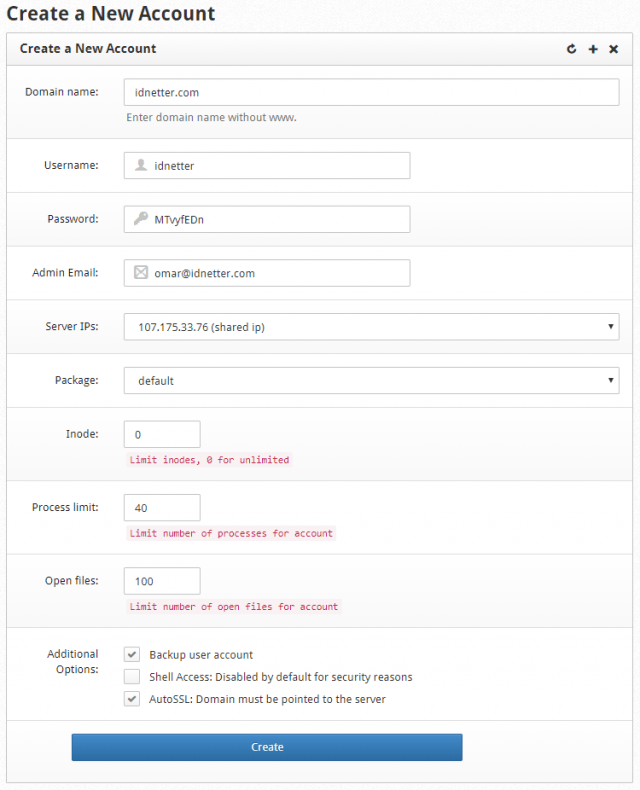 cara install CentOS Web Panel CWP - Add Account