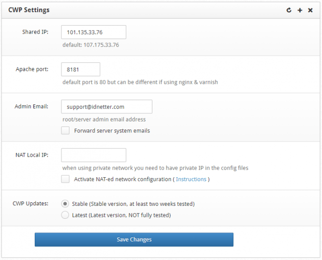 cara install CentOS Web Panel CWP - Setting